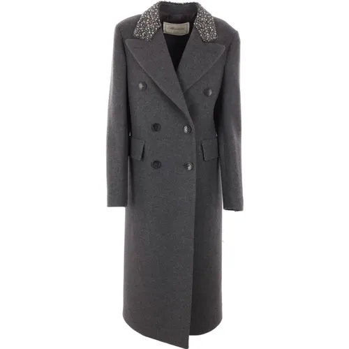 Grey Wool Double-Breasted Coat with Embellishments , female, Sizes: S - Blumarine - Modalova