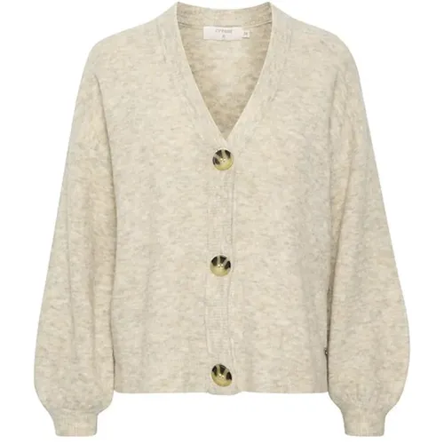 Oversized Knit Cardigan Oat Melange , female, Sizes: 2XL - Cream - Modalova