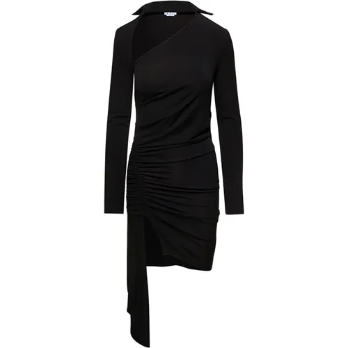 Schwarzes Mini Kleid mit Ausschnitt und Rüschen-Detail , Damen, Größe: S - Off White - Modalova