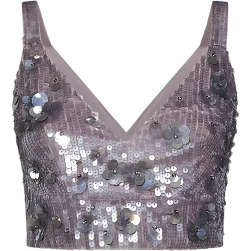 Grey Tulle Sequin Embroidered Crop Top , female, Sizes: S - P.a.r.o.s.h. - Modalova