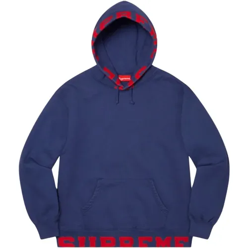 Dunkelblaue Cropped Logos Kapuzenpullover Limited Edition - Supreme - Modalova