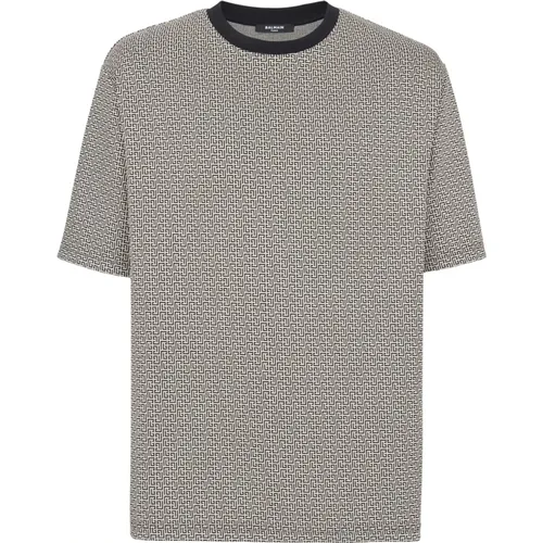 T-Shirt aus Jacquard mit Mini-Monogramm,Mini monogrammed jacquard T-shirt - Balmain - Modalova