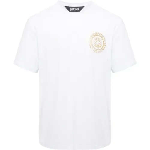 Weiße Baumwoll-T-Shirt mit Gold-Logo , Herren, Größe: M - Just Cavalli - Modalova