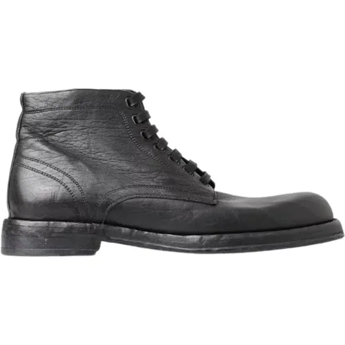 Schwarze Lederstiefel , Herren, Größe: 43 EU - Dolce & Gabbana - Modalova