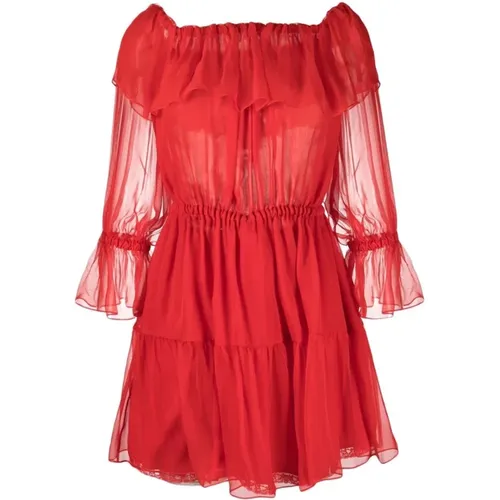 Rose Off-Shoulder Silk Dress , female, Sizes: S - Gucci - Modalova
