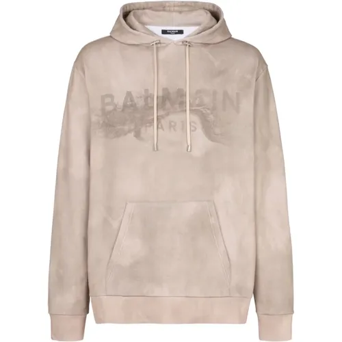 Hoodie in cotton with Paris desert logo print , male, Sizes: 2XL - Balmain - Modalova