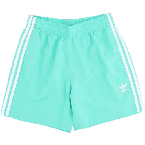 Grüner 3-Streifen Badehose mit Taschen , Herren, Größe: S - Adidas - Modalova