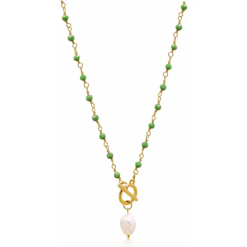 Womens Green CZ Wrap Necklace with Pearl - Nialaya - Modalova