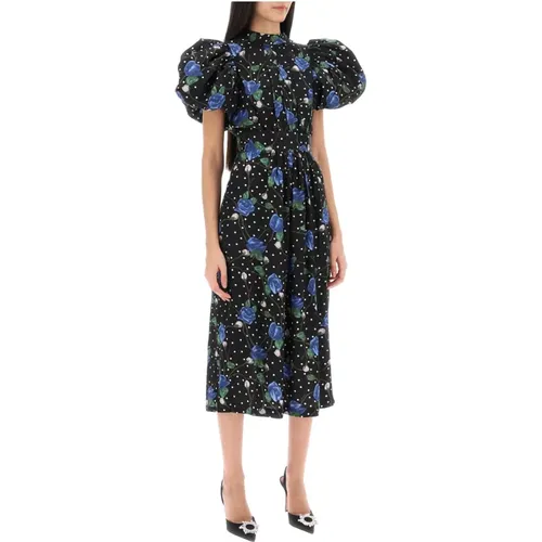 Floral Polka Dot Midi Dress with Balloon Sleeves , female, Sizes: XS - Rotate Birger Christensen - Modalova