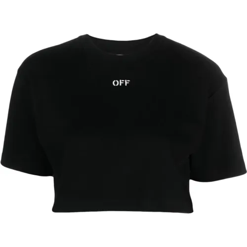 Schwarze T-Shirts und Polos für Damen , Damen, Größe: L - Off White - Modalova