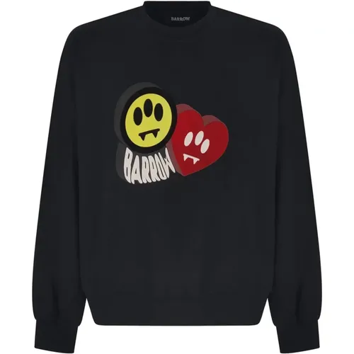 Smiley Print Pullover Schwarz - BARROW - Modalova