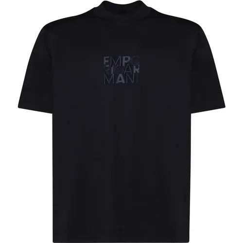 Blaues Baumwoll-T-Shirt mit Logo , Herren, Größe: 2XL - Emporio Armani - Modalova