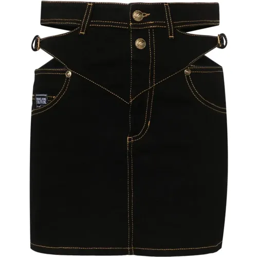 Denim Skirt with Baroque Buckle , female, Sizes: S, XS - Versace Jeans Couture - Modalova