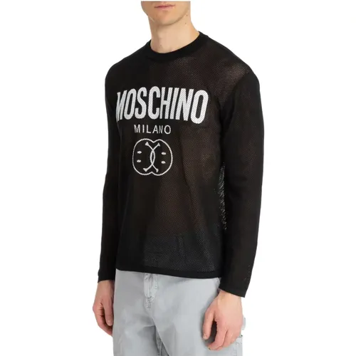 Smiley Logo Print Cotton Sweatshirt , male, Sizes: L - Moschino - Modalova