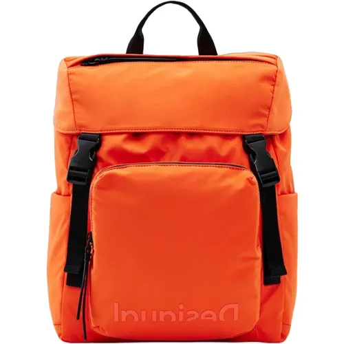 Oranger Rucksack mit Reißverschlusstaschen - Desigual - Modalova