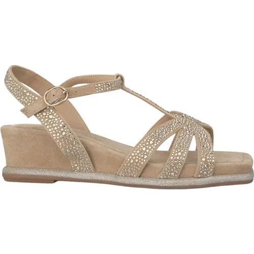 Shiny Wedge Sandal with Rhinestone Straps , female, Sizes: 4 UK, 5 UK, 6 UK, 7 UK - Alma en Pena - Modalova