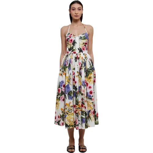 Blumenprint Halterneck Kleid,Midi-Kleid mit Blumenmuster und offenem Rücken - Dolce & Gabbana - Modalova
