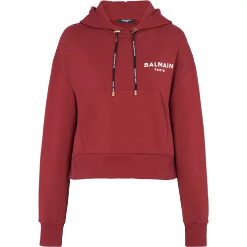 Sweatshirt with mini flocked Paris detail , female, Sizes: L - Balmain - Modalova