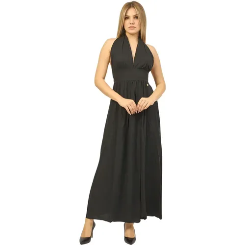 Schwarzes Langes Kleid mit Offenem Rücken , Damen, Größe: 2XL - YES ZEE - Modalova