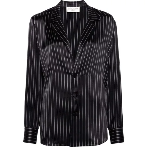 Seidenes Gestreiftes Pyjama Hemd Schwarz Craie - Saint Laurent - Modalova