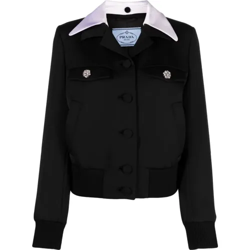 Wool Twill Jacket with Jewel Buttons , female, Sizes: 2XS, M - Prada - Modalova