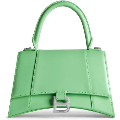 Grüne Hourglass Kleine Ledertasche,Lederhandtasche mit Monogrammklappenverschluss,Sanduhr Top-Handtaschen - Balenciaga - Modalova