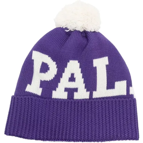 And White Logo Pom Pom Beanie , female, Sizes: ONE SIZE - Palm Angels - Modalova