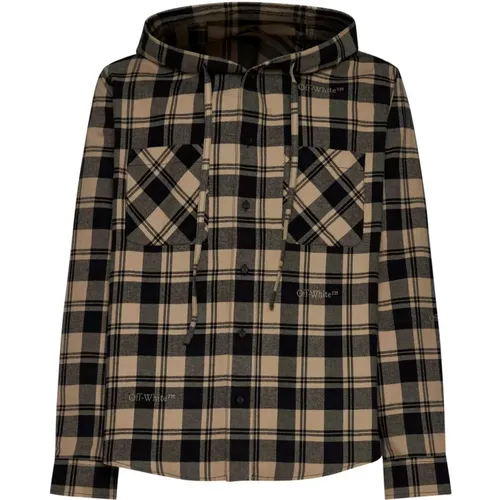 Flannel Hooded Shirt , male, Sizes: L - Off White - Modalova