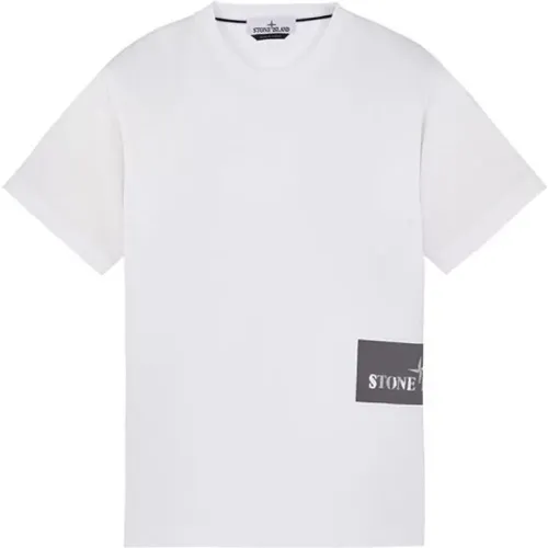 Bedrucktes weißes Baumwoll-T-Shirt , Herren, Größe: L - Stone Island - Modalova