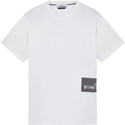 Bedrucktes weißes Baumwoll-T-Shirt , Herren, Größe: M - Stone Island - Modalova