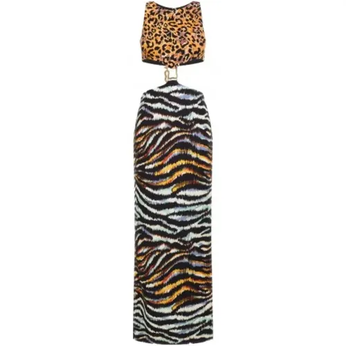Langes Kleid mit Tierdruck und mehrfarbigem Muster , Damen, Größe: XS - Just Cavalli - Modalova