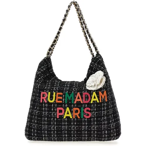 Multicolor Tweed Shoppingtasche mit Besticktem Logo - Rue Madam - Modalova