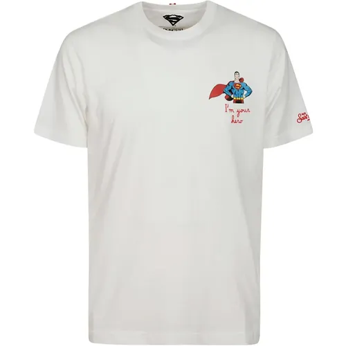 Weiße Baumwoll-Kurzarm-Logo-T-Shirt , Herren, Größe: L - MC2 Saint Barth - Modalova