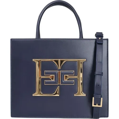 Blaue Shopper Tasche mit Reißverschluss , Damen, Größe: ONE Size - Elisabetta Franchi - Modalova