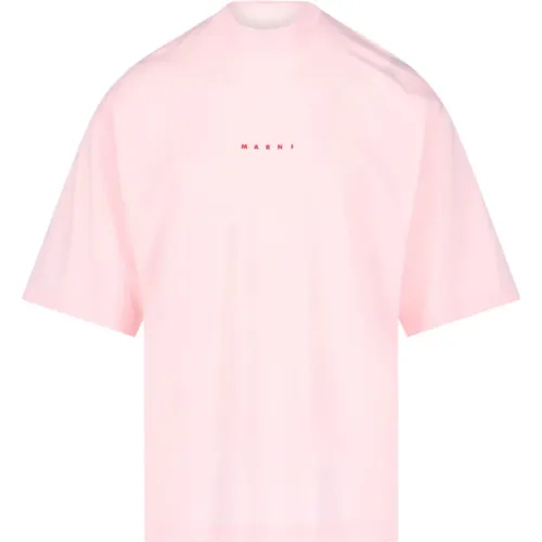 Bio-Baumwolle Rosa Logo T-Shirt , Herren, Größe: M - Marni - Modalova