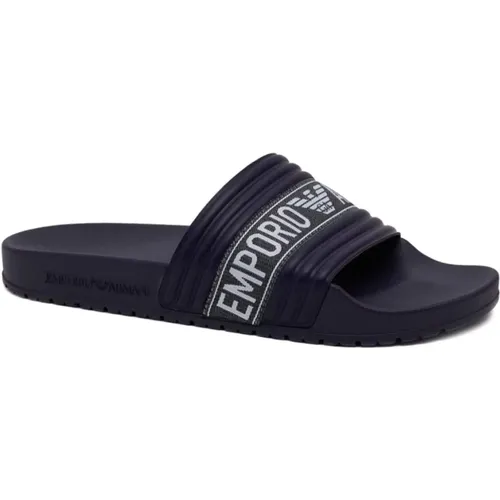 Blaue flache PVC Flip-Flops , Herren, Größe: 44 EU - Emporio Armani - Modalova