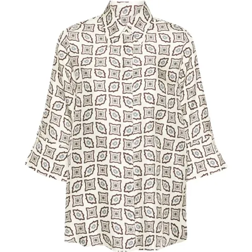 Seidenhemd mit geometrischem Muster , Damen, Größe: XS - Alberto Biani - Modalova