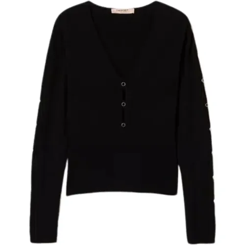 Sweater with Studs and V-Neck , female, Sizes: M, XS, S, L - Twinset - Modalova