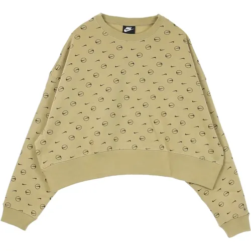 Allover Print Crewneck Sweater , Damen, Größe: S - Nike - Modalova