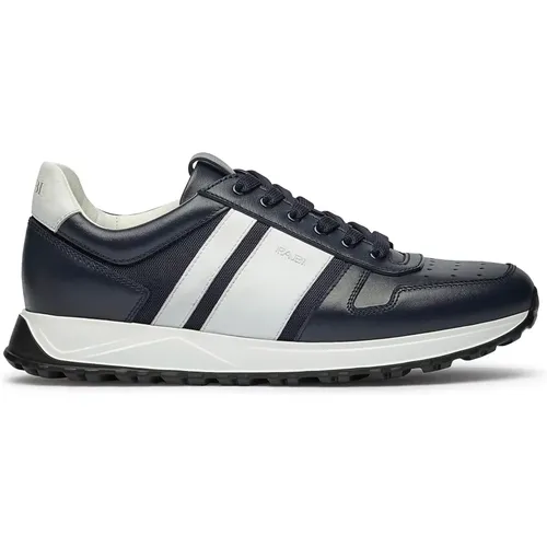 Blue Leather Sneakers with White Inserts , male, Sizes: 6 1/2 UK, 8 1/2 UK, 8 UK, 9 1/2 UK, 7 UK, 10 UK, 11 UK, 5 UK, 6 UK - Fabi - Modalova