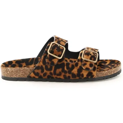 Leopard Print Pony-Effect Leather Mules , female, Sizes: 4 1/2 UK, 4 UK - Saint Laurent - Modalova