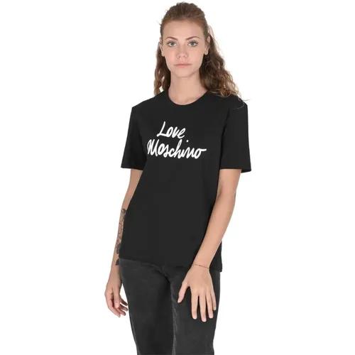 Schwarzes Baumwoll-T-Shirt mit Liebe - Love Moschino - Modalova