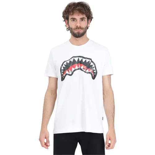 Weiße Crumpled Shark Mund Print T-shirt , Herren, Größe: L - Sprayground - Modalova
