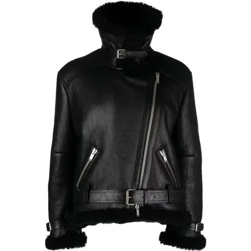 Noir Lederjacke mit Reißverschluss - Saint Laurent - Modalova