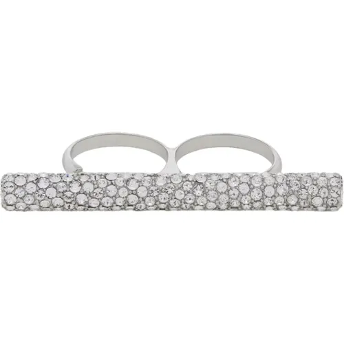 Iconic Cross-Bar Crystal Double Ring , female, Sizes: M - alexander mcqueen - Modalova