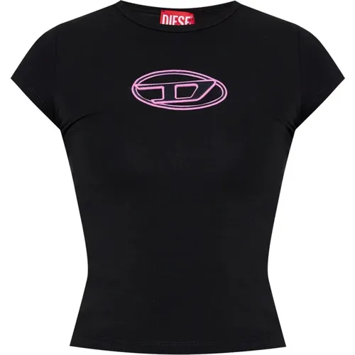 Two-Tone T-shirt with Cut-Out Detailing , female, Sizes: M, XL - Diesel - Modalova