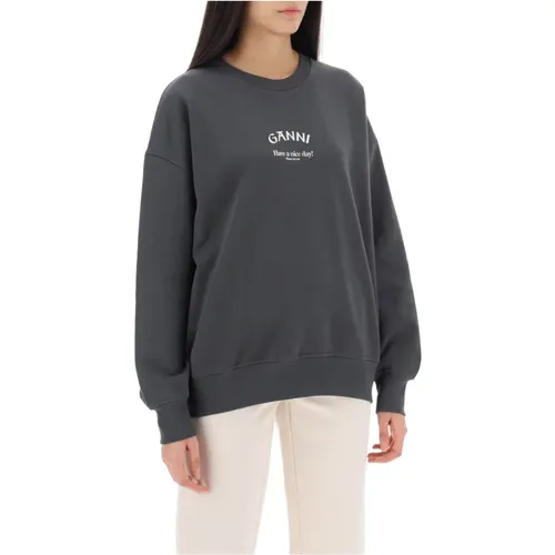 Logo Print Sweatshirt Oversized Casual Style , Damen, Größe: 2XS - Ganni - Modalova