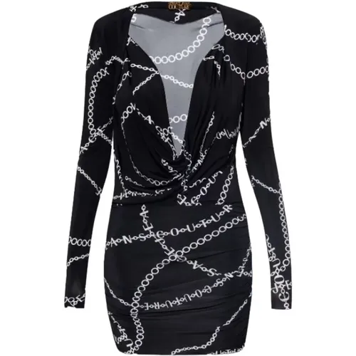 Chain Print Dress with Deep Neckline , female, Sizes: XS - Versace Jeans Couture - Modalova