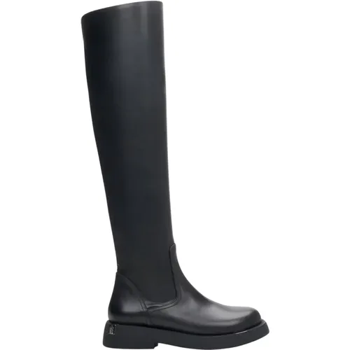 Damen Schwarze Leder Kniehohe Stiefel Er00112023 - Estro - Modalova