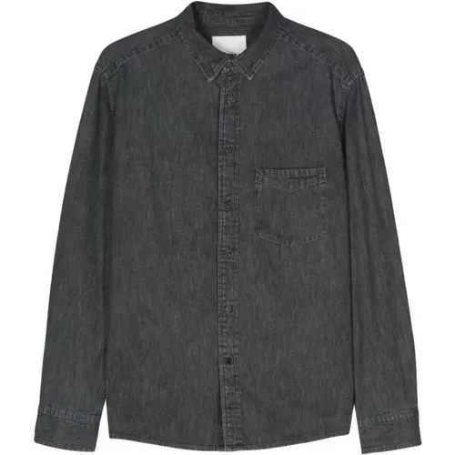 Grey Denim Shirt with Embroidered Logo , male, Sizes: M, XL - Isabel marant - Modalova